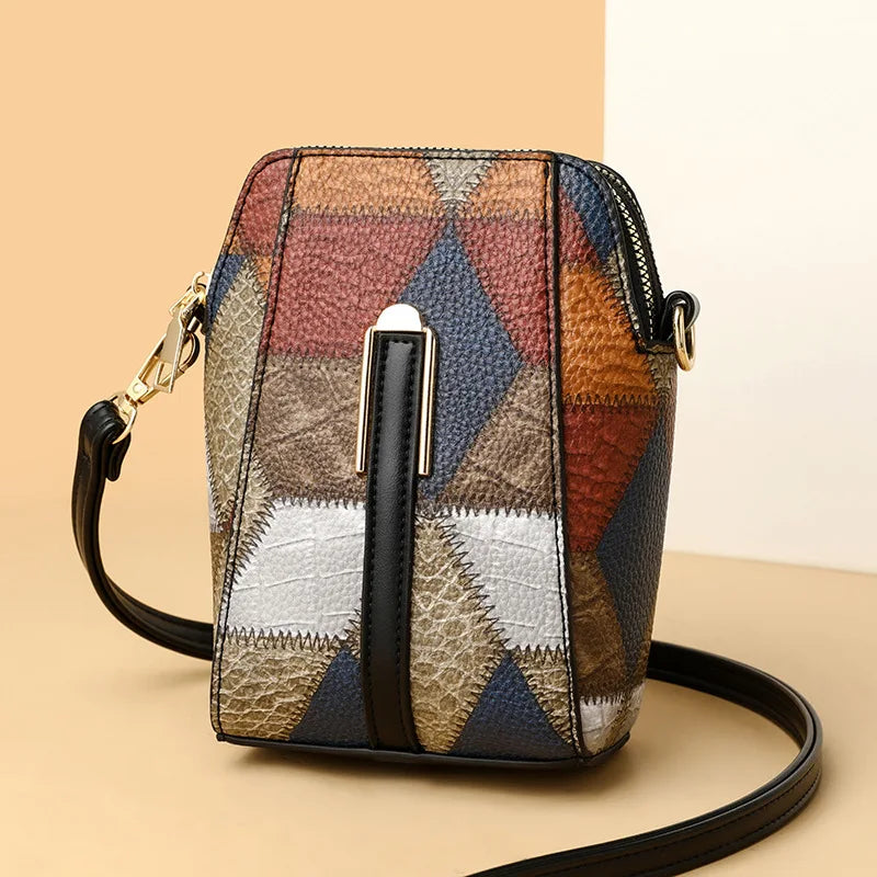 Avelia multicolor leather cell phone purse patchwork detail
