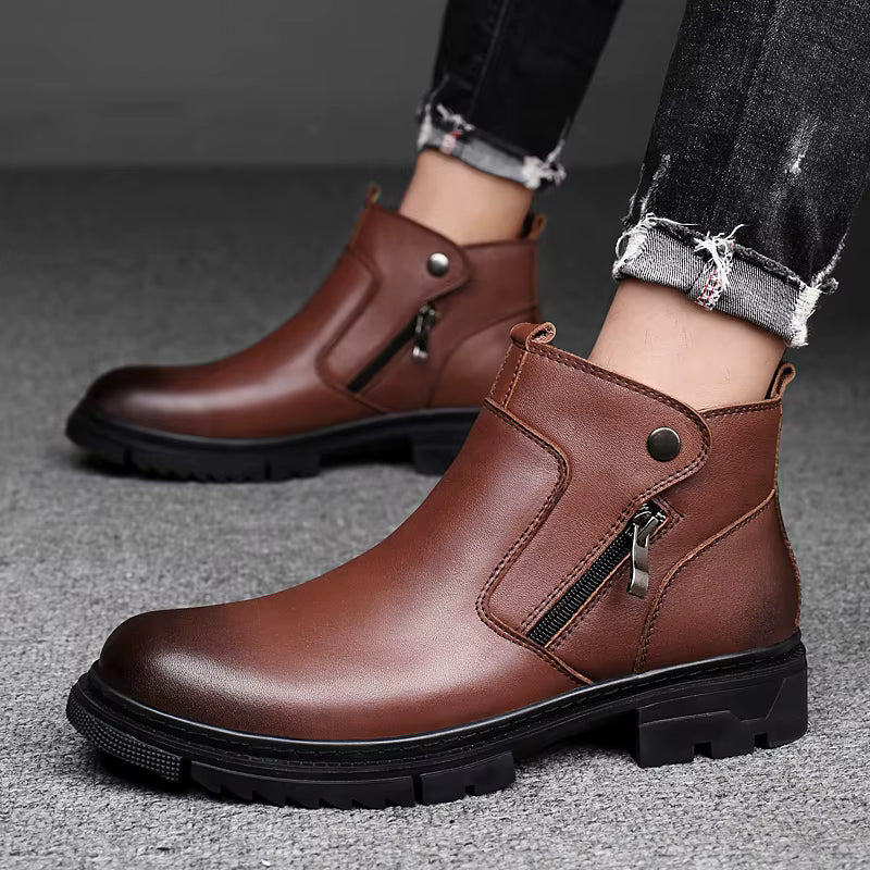 Men's Leather Boots with Side-Zip | Savonti
