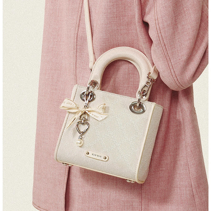 Jacquard Bow Handbag – Women's Pearl Accent Bag | Clarisse