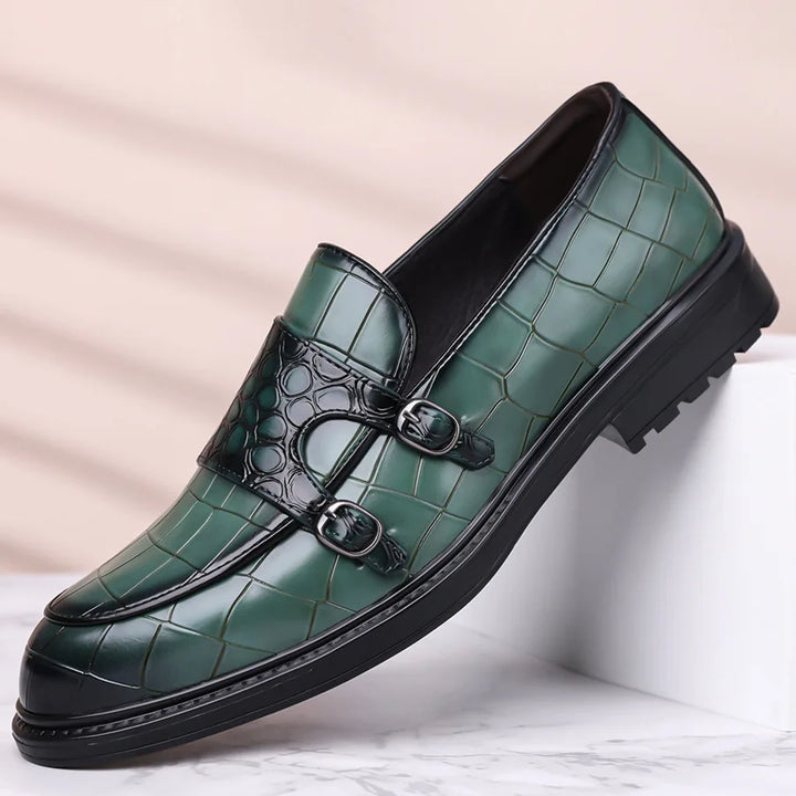 Savonti Men's Croc-Embossed Leather Double Monk Strap Shoes