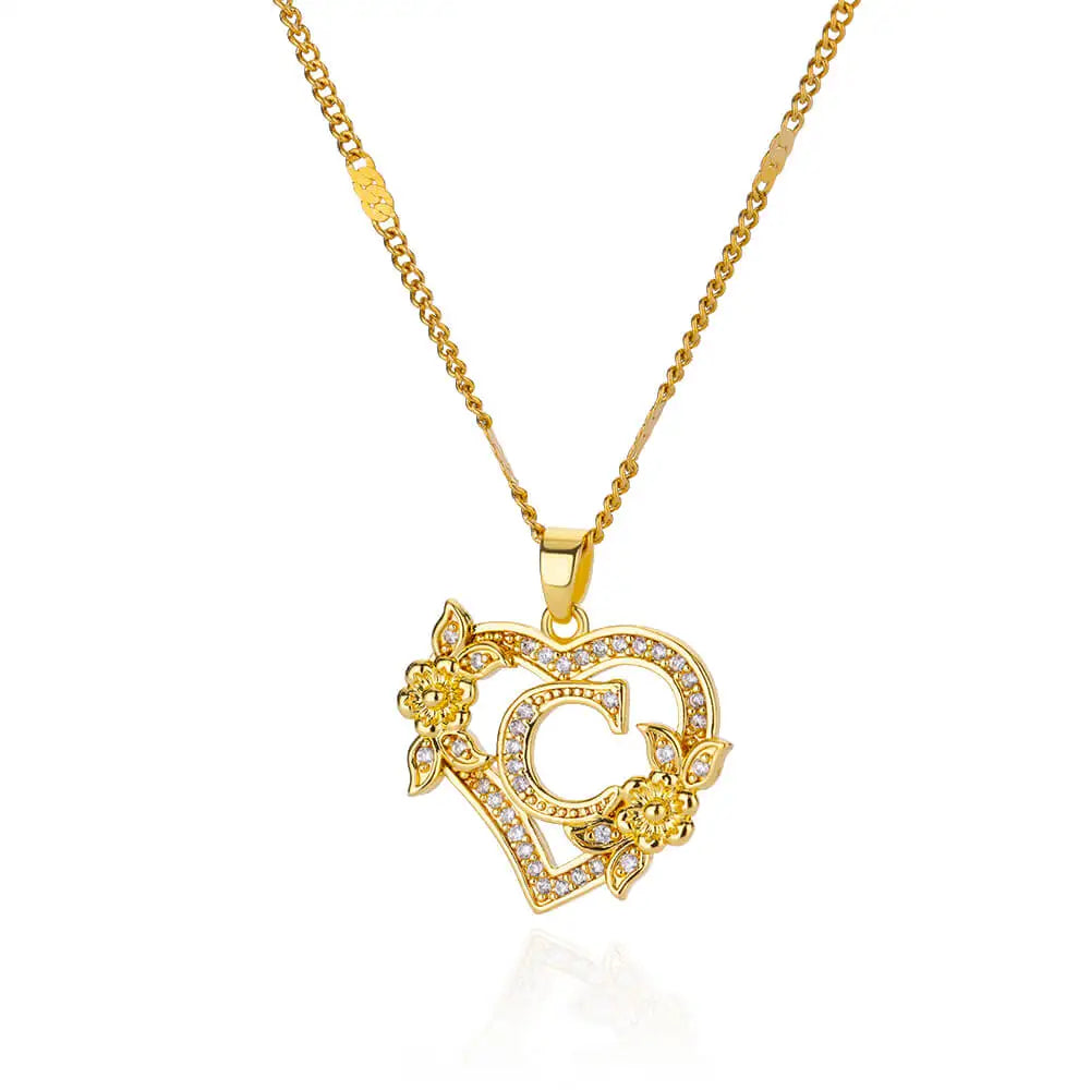 Savona Heart Pendant Initial Necklace with Pavé Stone Accents