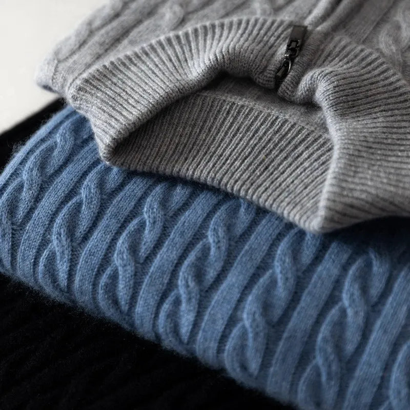 Wool Quarter-Zip Sweater – Men's Ribbed Collar | Savoni