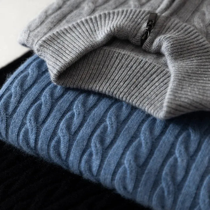 Wool Quarter-Zip Sweater – Men's Ribbed Collar | Savoni