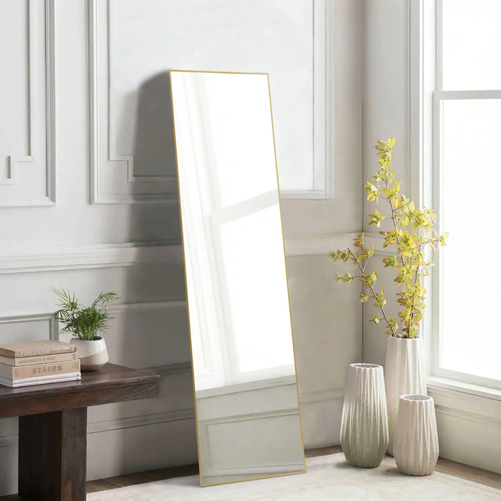 Full Length Mirror – 59" Standing or Wall Mount | Gold & Black | Warren
