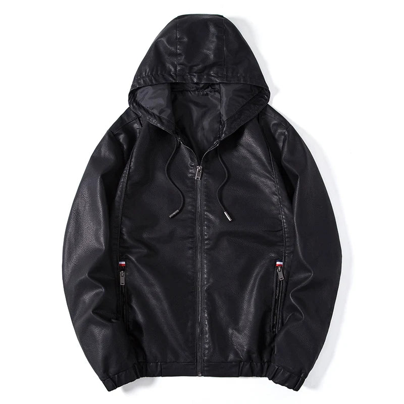 Savoni Leather Zip-Up Hooded Jacket