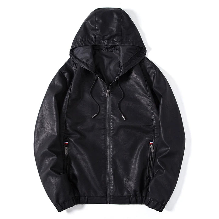 Savoni Leather Zip-Up Hooded Jacket