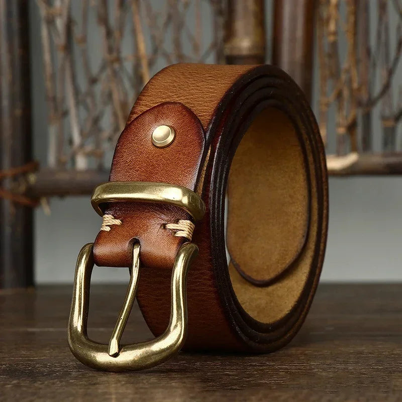 Genuine Leather Belt – Men's Brass Buckle Dress Belt | Verano
