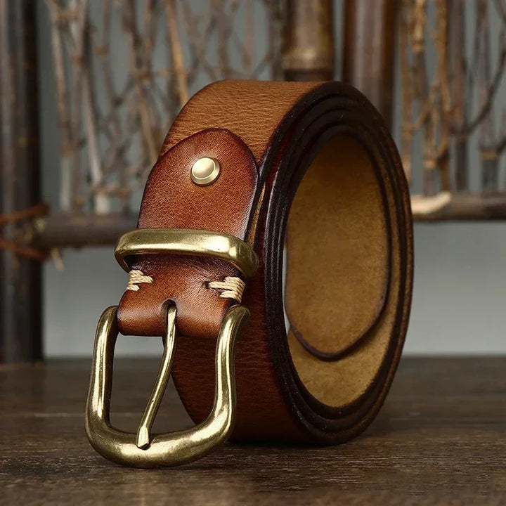 Genuine Leather Belt – Men's Brass Buckle Dress Belt | Verano