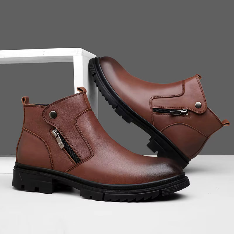Men's Leather Boots with Side-Zip | Savonti