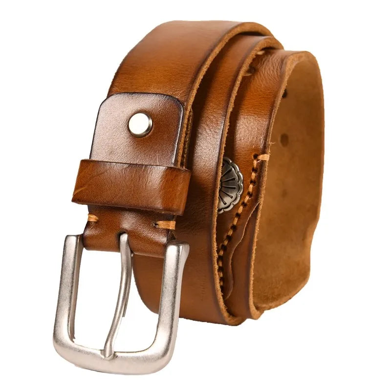 Western Leather Belt – Men's Hand-Stitched Cowskin Belt