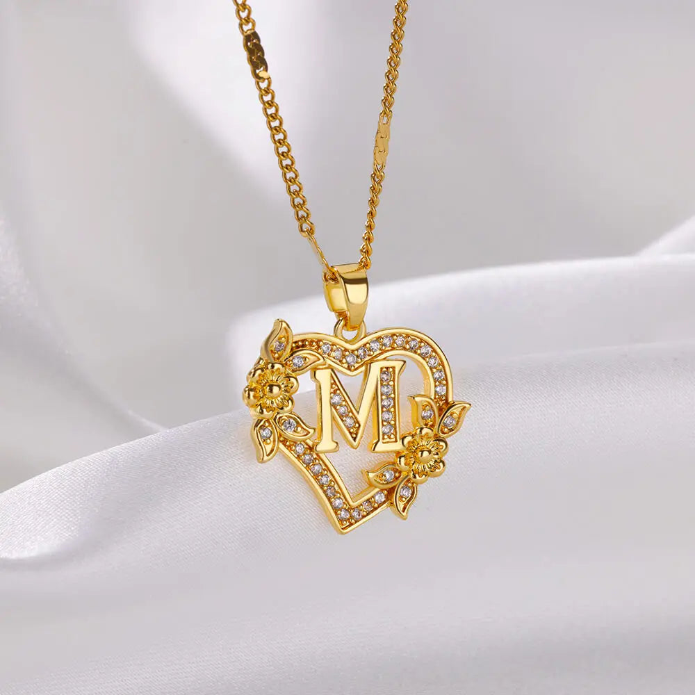 Savona Heart Pendant Initial Necklace with Pavé Stone Accents