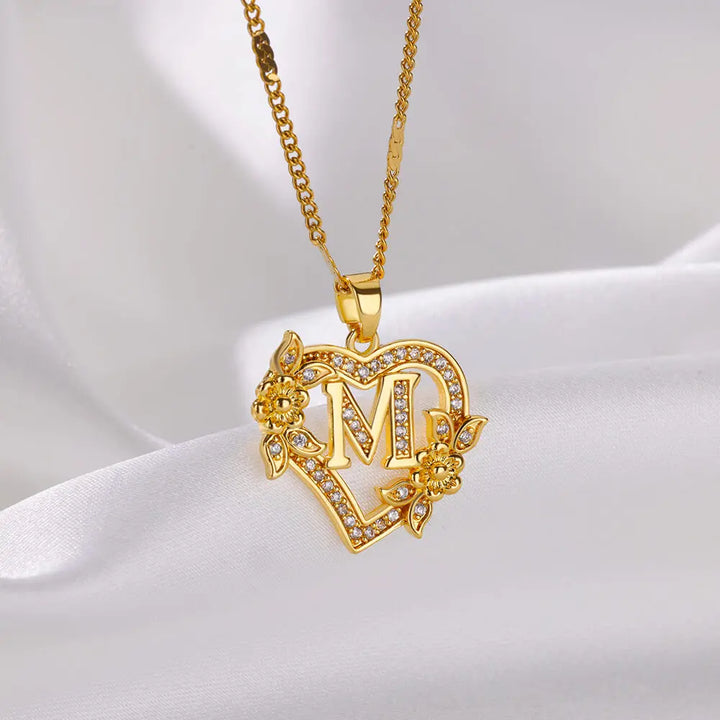 Savona Heart Pendant Initial Necklace with Pavé Stone Accents