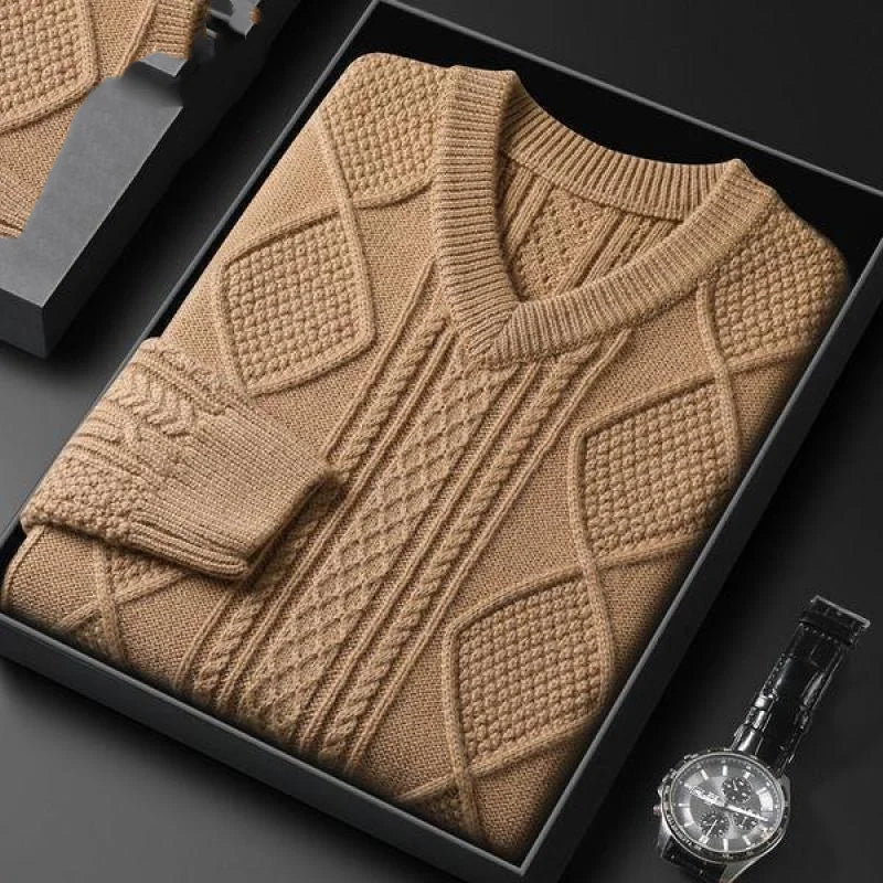 Cable Knit V-Neck Sweater – Men's Wool Pullover | Savoni