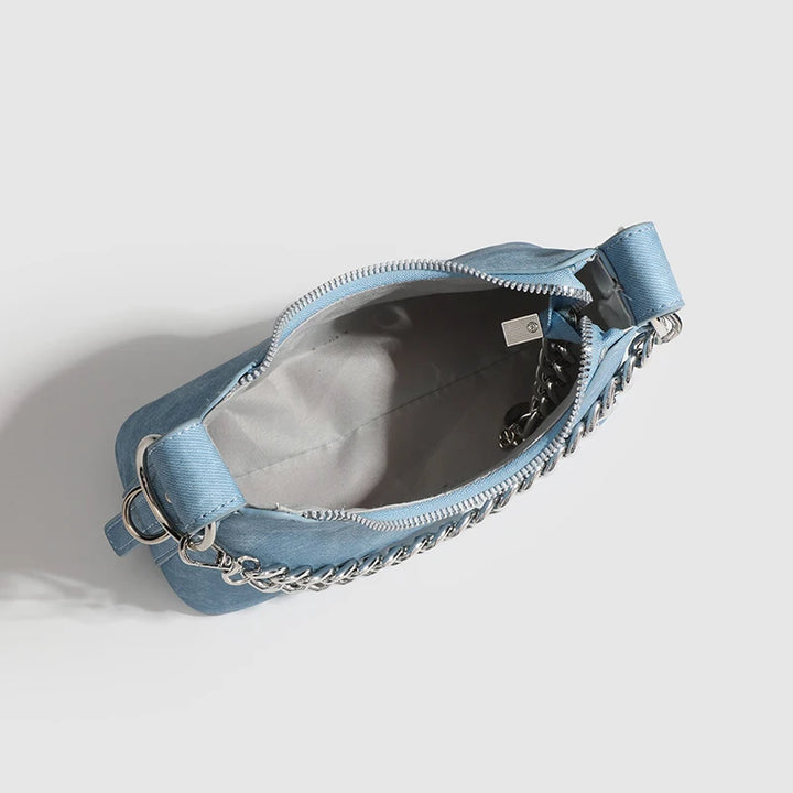 Women's Washed Denim Chain Shoulder Bag | Savona