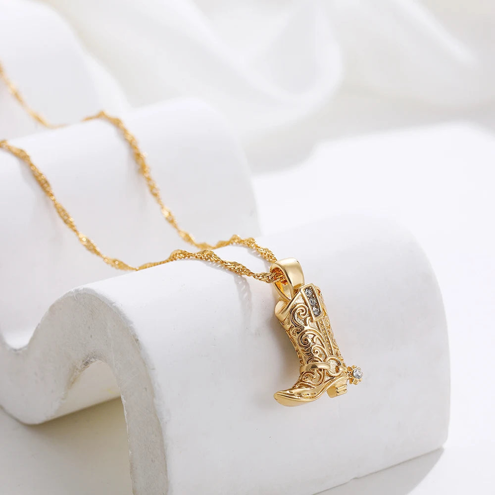 Cowboy Boot Charm Necklace – Gold & Silver Western Jewelry