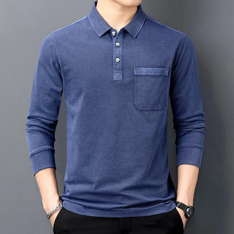 Men's Cotton Long Sleeve Polo with Chest Pocket | Savoni