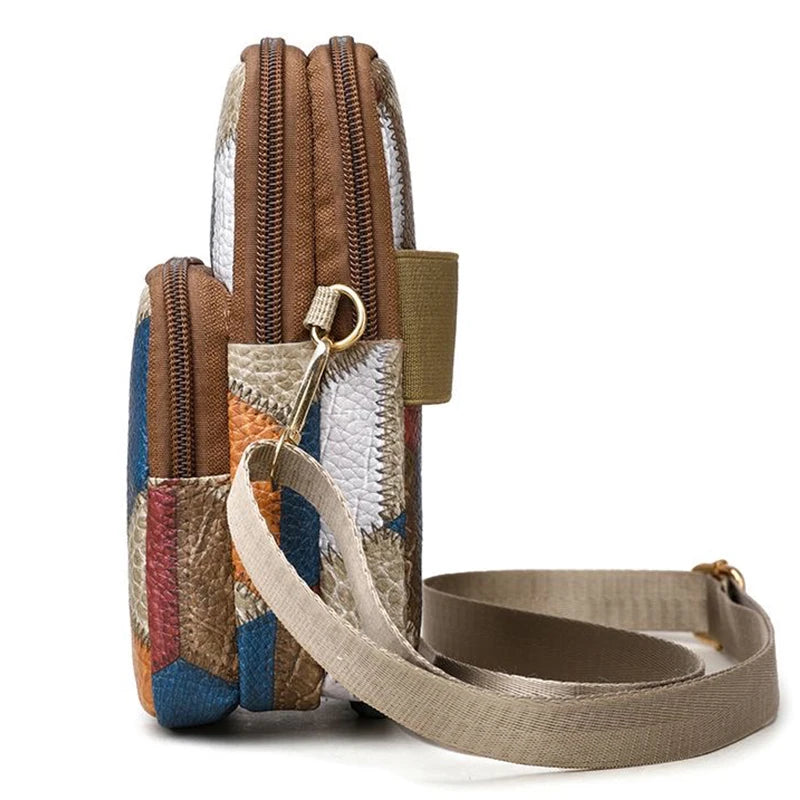 Avelia multicolor leather crossbody phone bag with adjustable shoulder strap