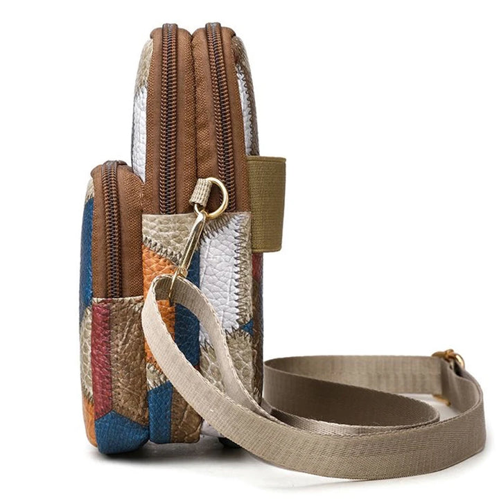 Avelia multicolor leather crossbody phone bag with adjustable shoulder strap
