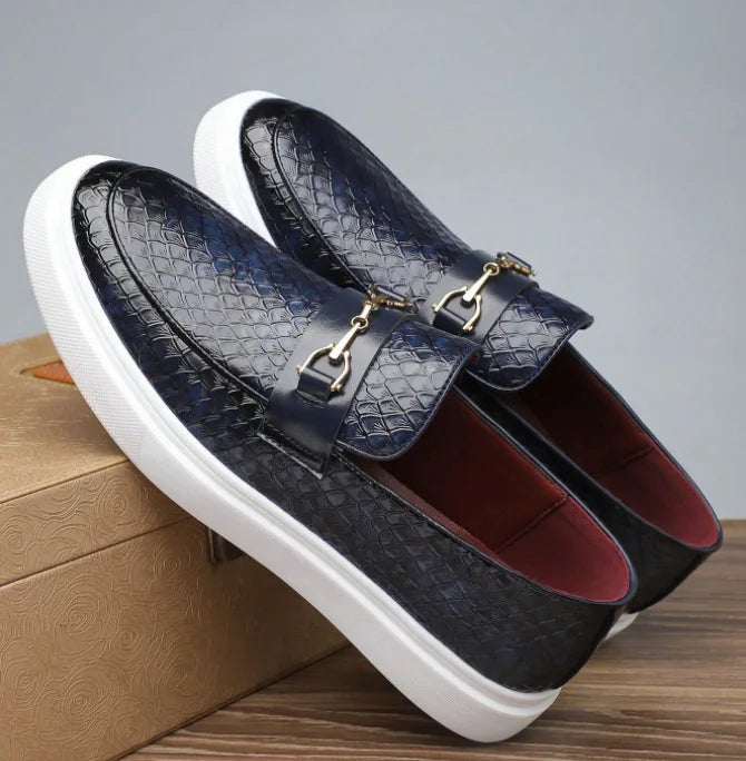 Savino Men's Croc-Embossed Leather Loafers with Gold Horsebit