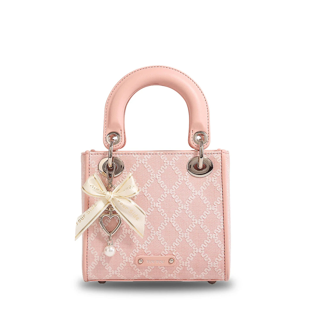 Jacquard Bow Handbag – Women's Pearl Accent Bag | Clarisse
