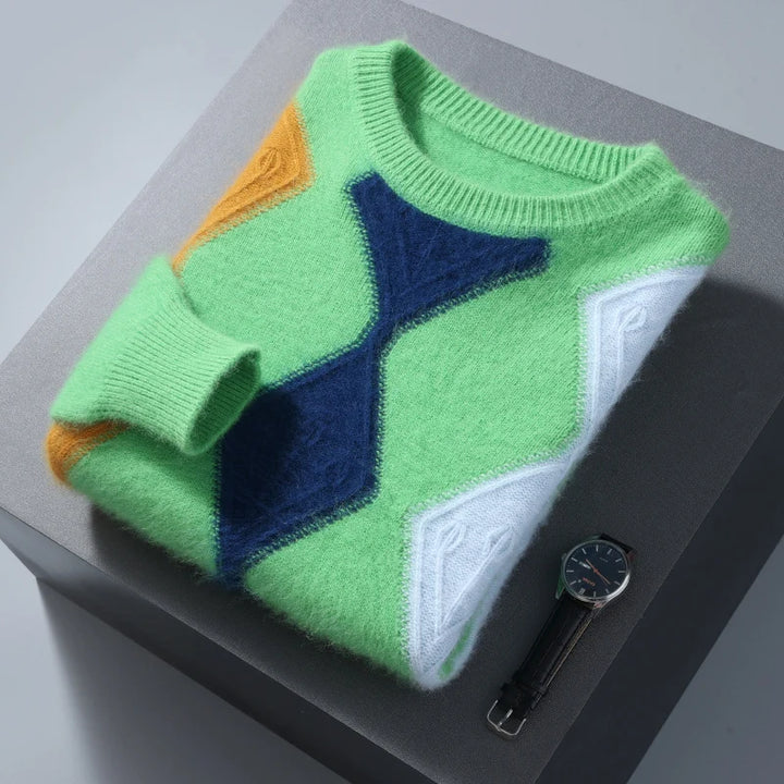 Men's Cashmere Argyle Sweater with Ribbed Cuffs | Savonti