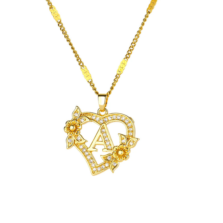 Savona Heart Pendant Initial Necklace with Pavé Stone Accents