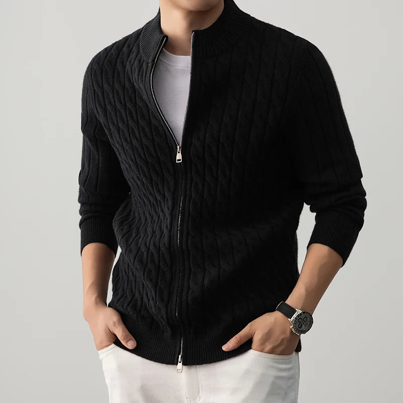Men's Wool Zip-Up Cardigan | Savoni