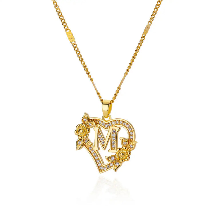Savona Heart Pendant Initial Necklace with Pavé Stone Accents