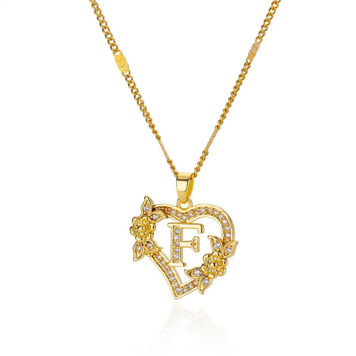 Savona Heart Pendant Initial Necklace with Pavé Stone Accents