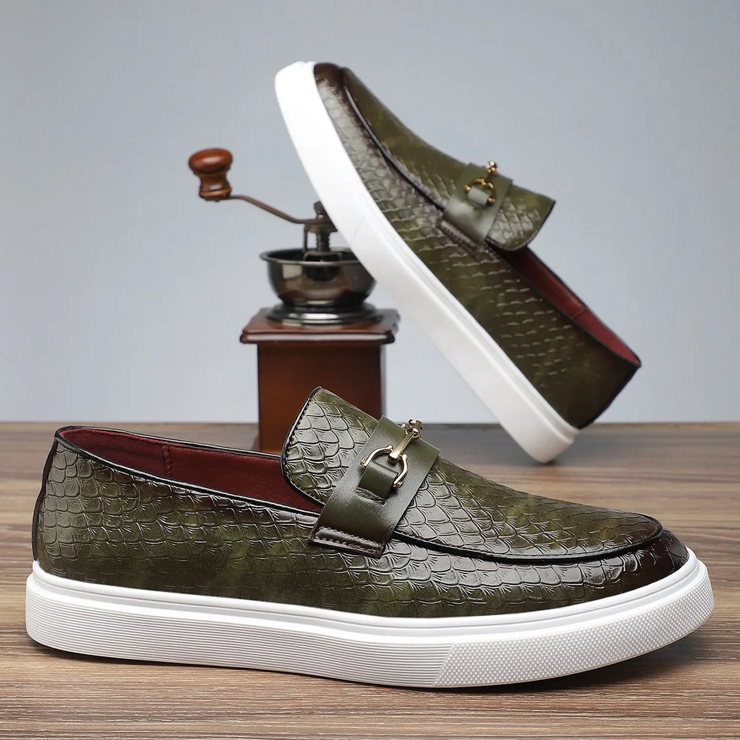 Savino Men's Croc-Embossed Leather Loafers with Gold Horsebit