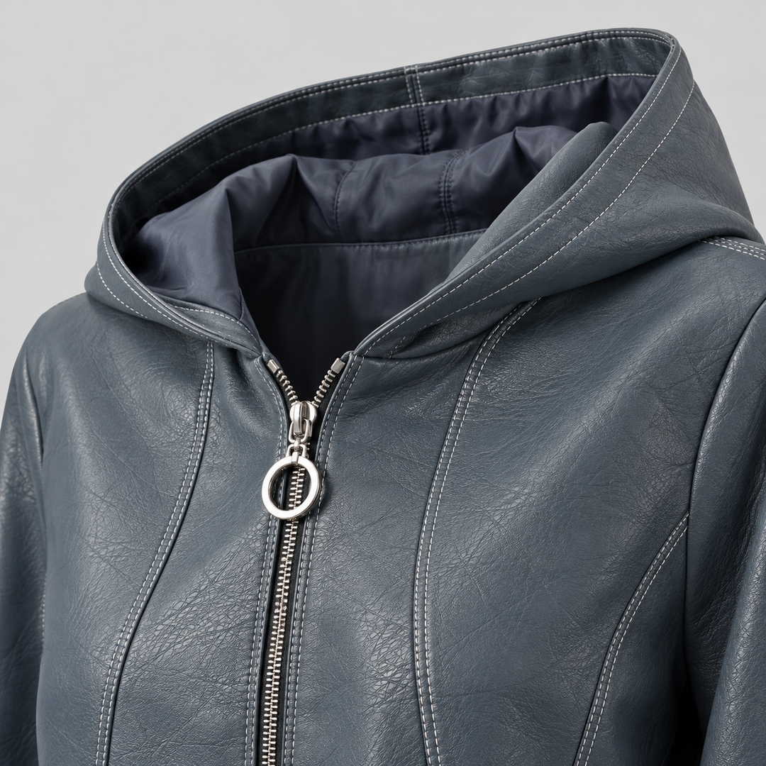 Milana Genuine Leather Hooded Jacket