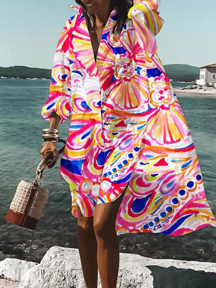 Printed Midi Shirt Dress – Women's Casual Dress | Elara
