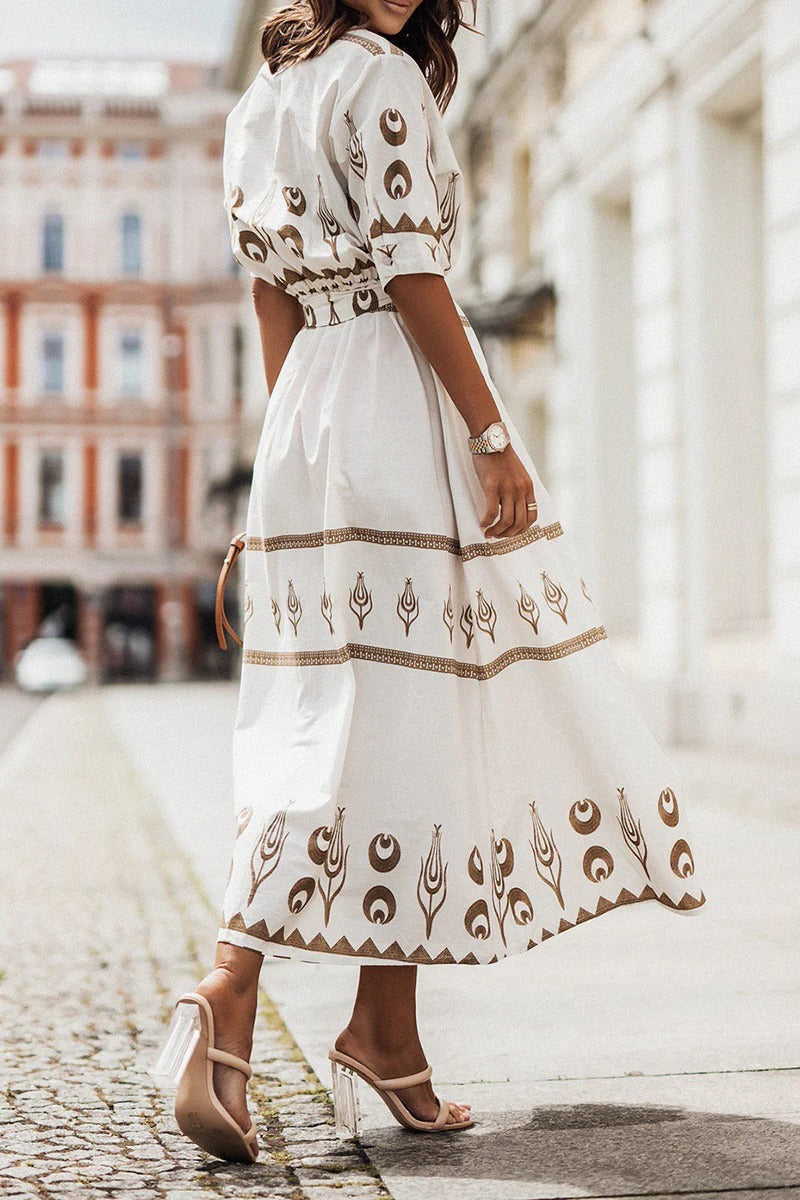 Boho Print Belted Midi Dress – Women's Casual Summer Dress | Isabella