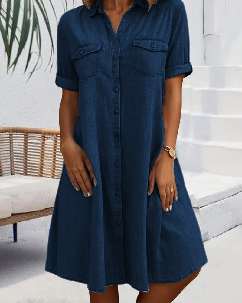 Denim Shirt Dress – Women's Casual Everyday Dress | Elara
