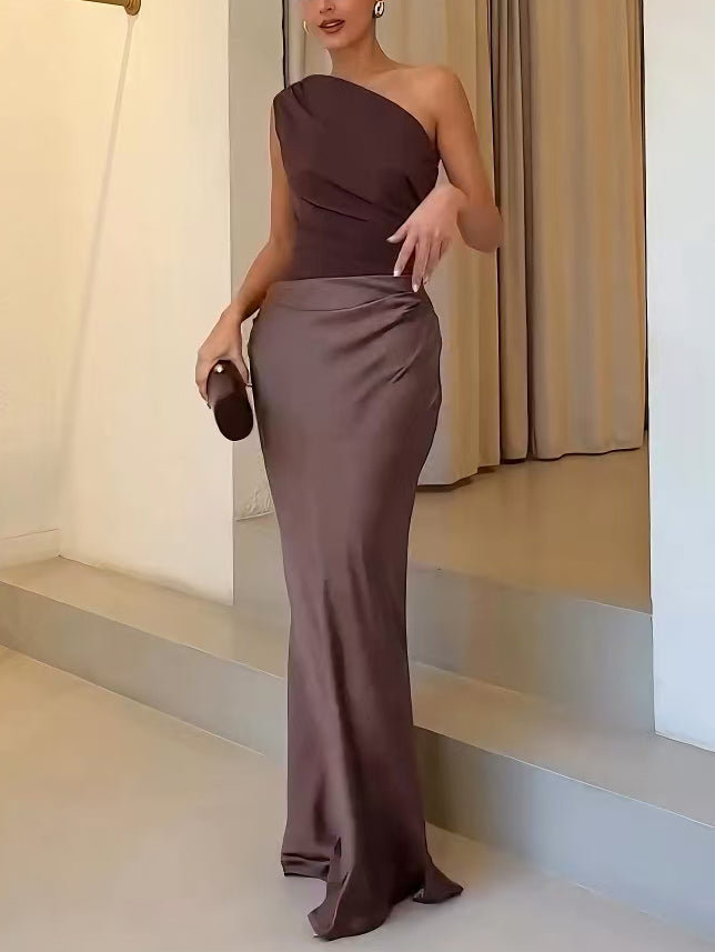 One Shoulder Pleated Maxi Dress – Women's Elegant Dress | Isabella