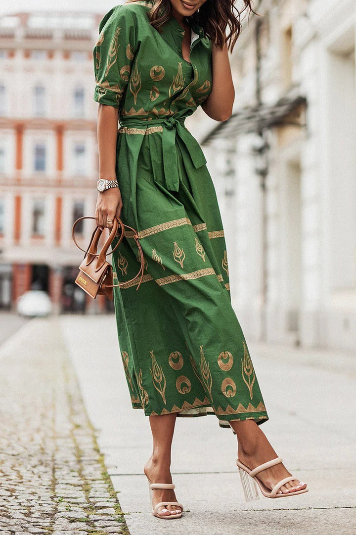 Boho Print Belted Midi Dress – Women's Casual Summer Dress | Isabella