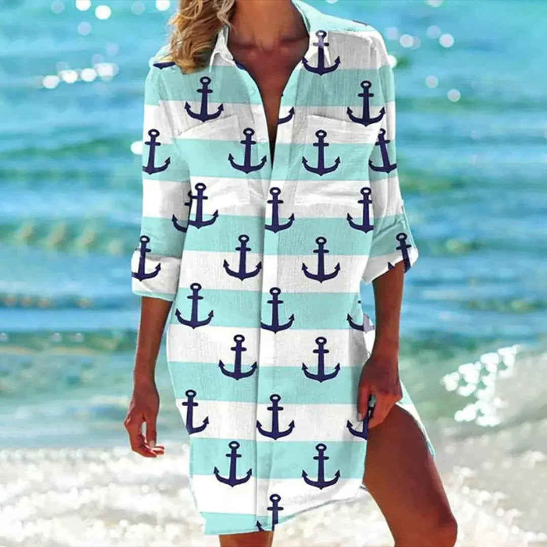 Tropical Print Shirt Dress – Women's Beach Cover Up | Elara