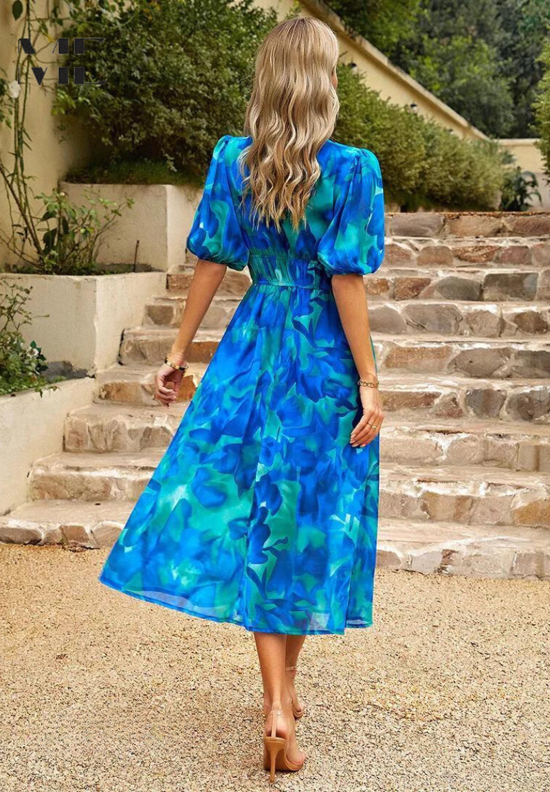 Floral Chiffon Midi Dress – Women's Wedding Guest Dress | Celeste