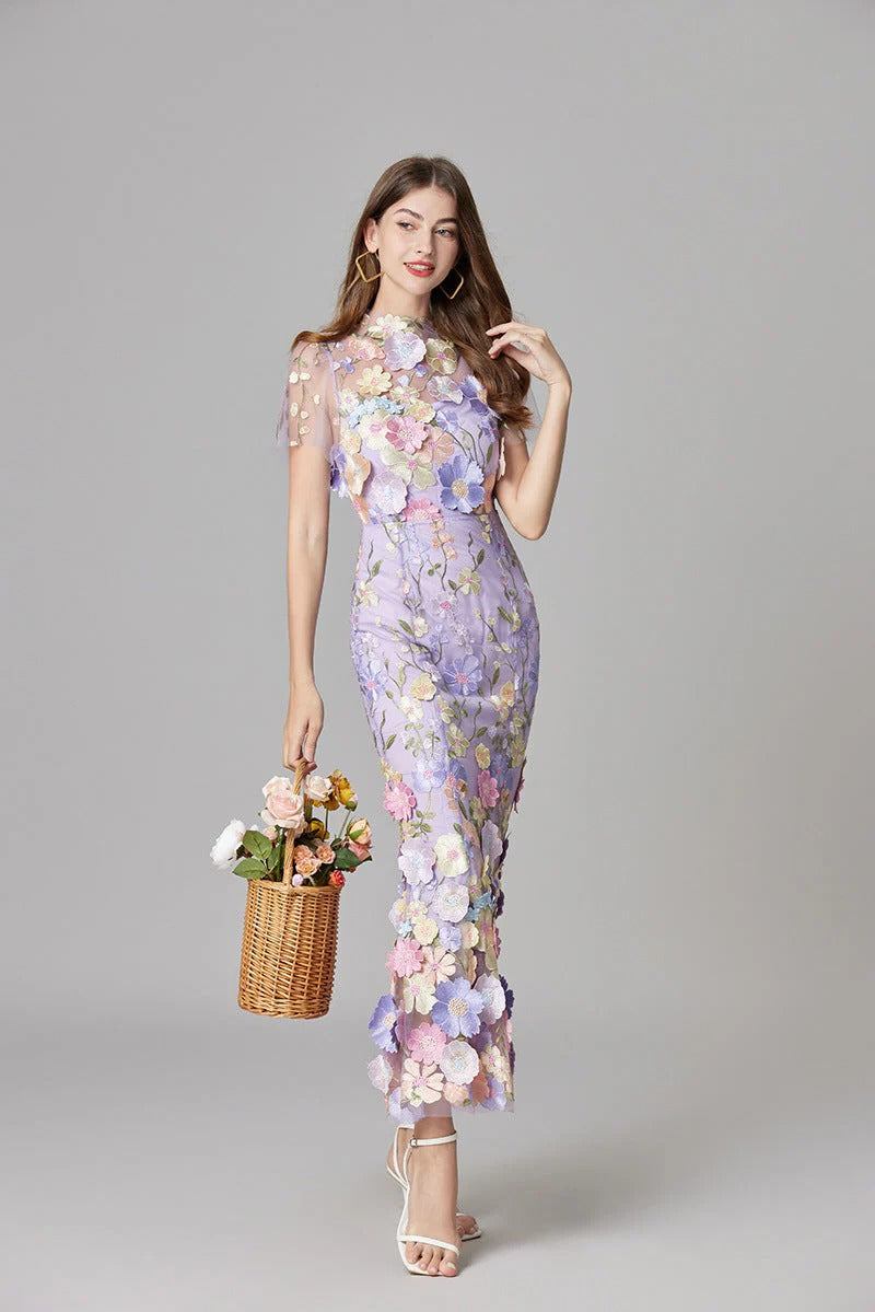 Floral Mesh Maxi Dress – Women's Evening Dress | Evelina