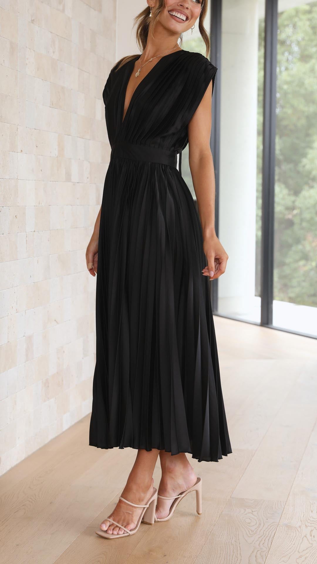 Tie Front Pleated Midi Dress – Women's Casual Summer Dress | Juliette
