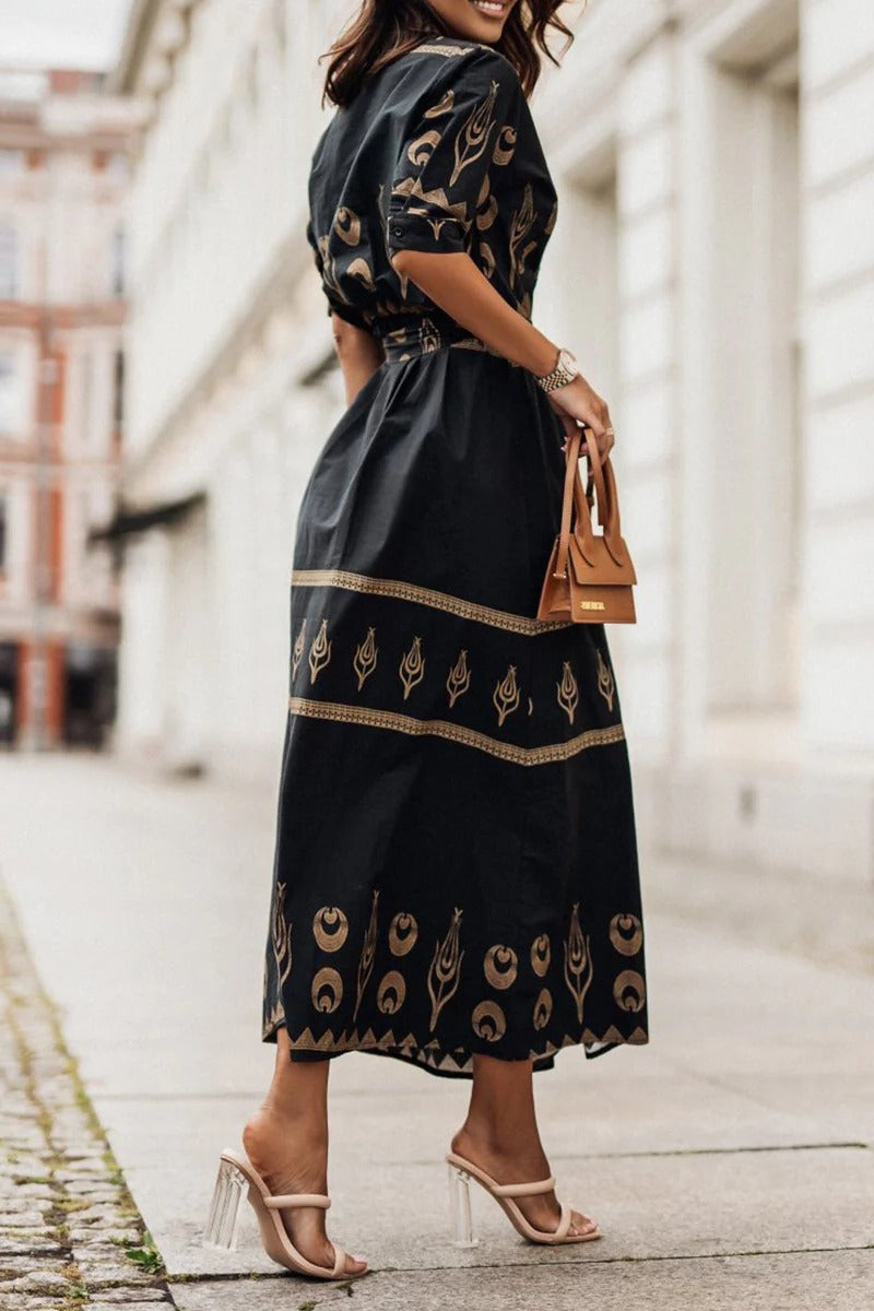 Boho Print Belted Midi Dress – Women's Casual Summer Dress | Isabella