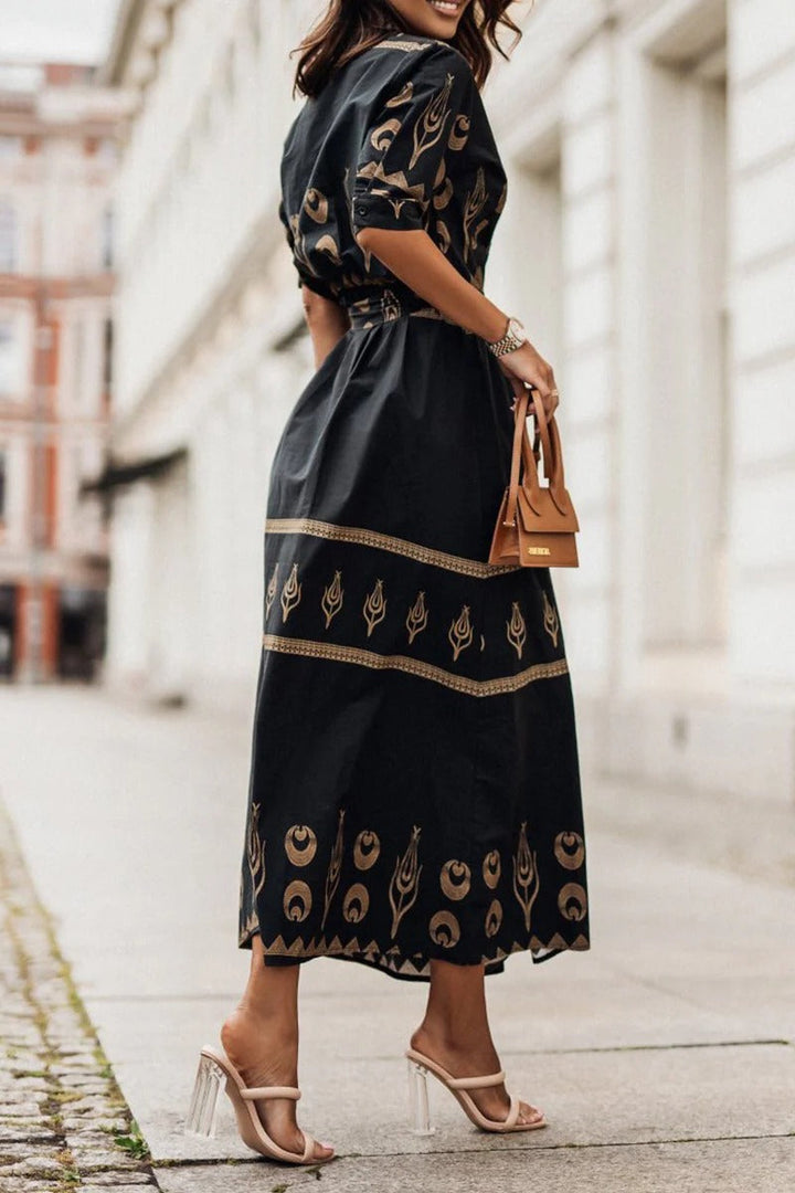 Boho Print Belted Midi Dress – Women's Casual Summer Dress | Isabella