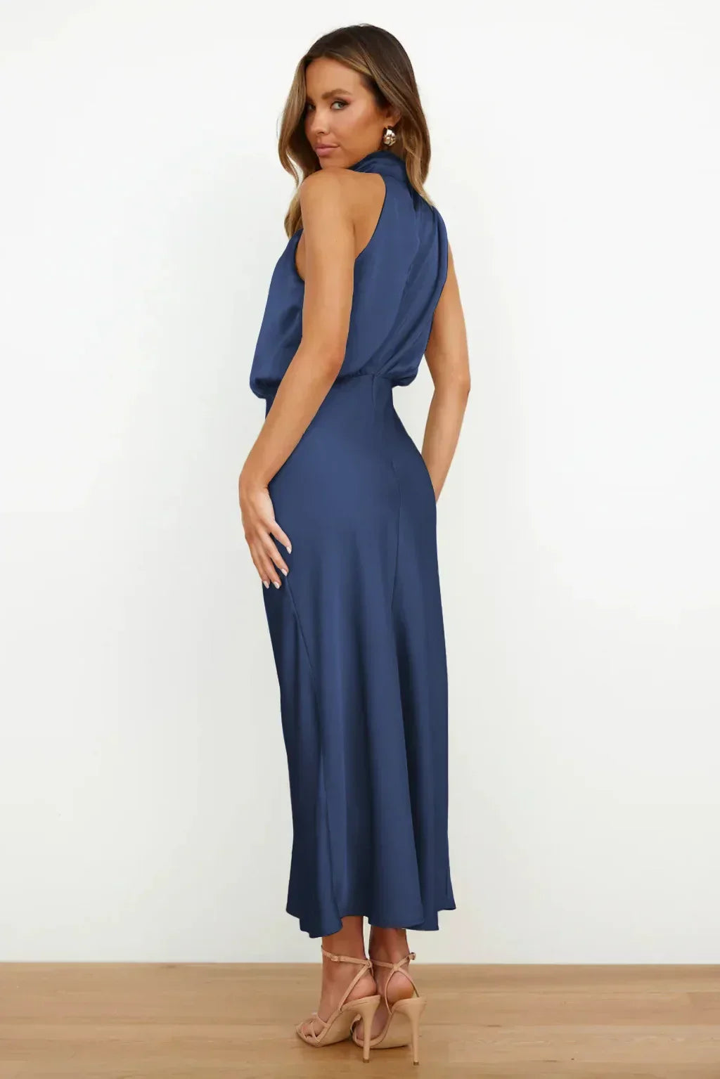 Satin Halter Midi Dress – Women's Cocktail Dress | Liliana