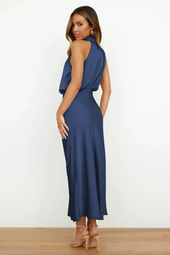 Satin Halter Midi Dress – Women's Cocktail Dress | Liliana