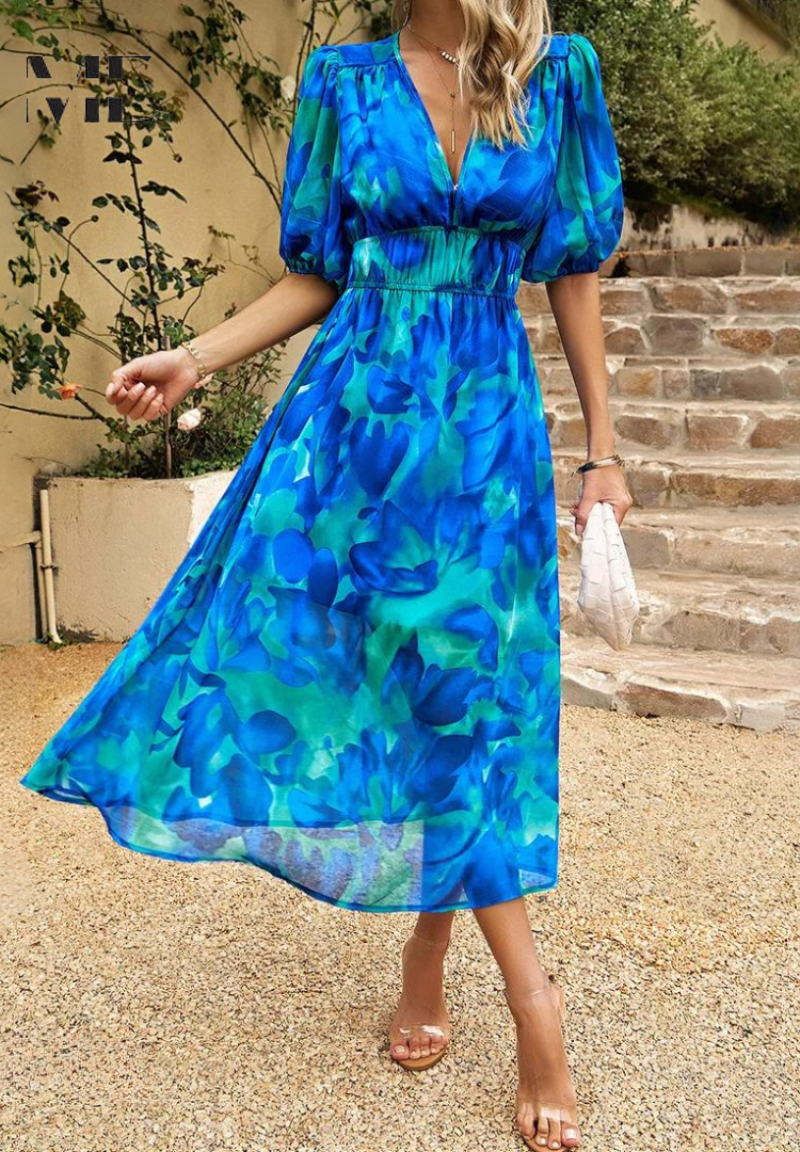 Floral Chiffon Midi Dress – Women's Wedding Guest Dress | Celeste