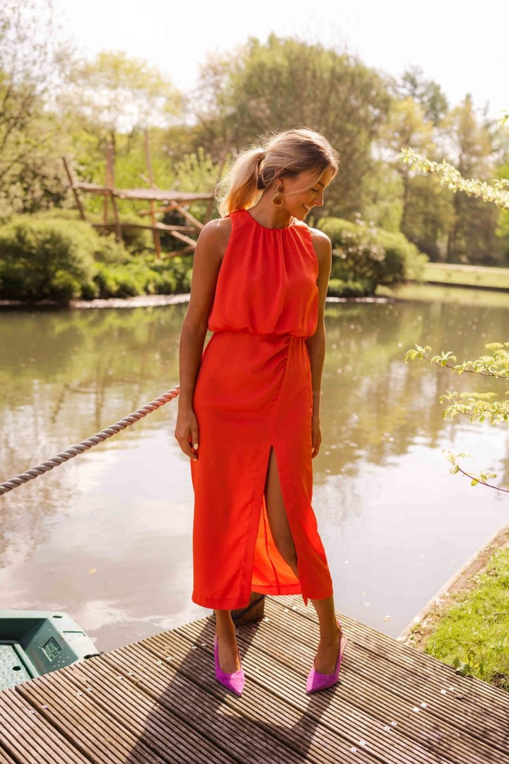 Halter Neck Midi Dress – Women's Cocktail Dress | Elara