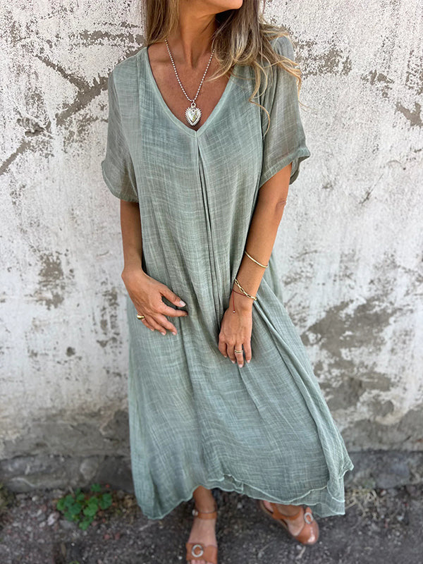 Linen Kaftan Midi Dress – Women's Casual Summer Dress | Isabella