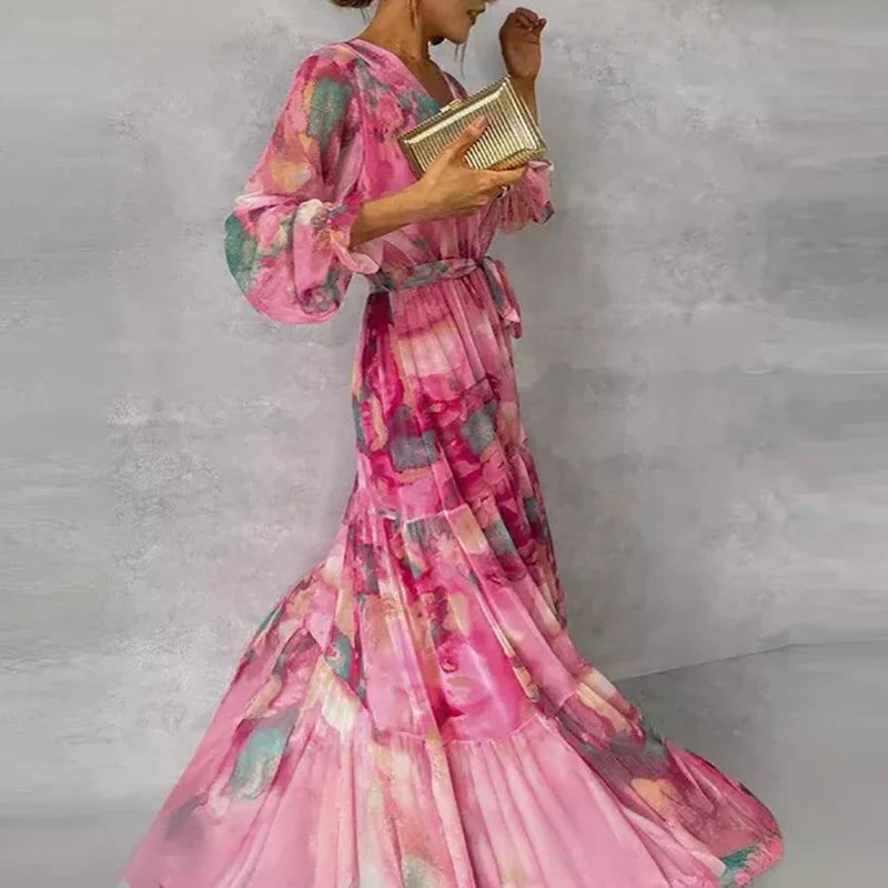 Floral Chiffon Maxi Dress – Women's Elegant Dress | Isabel
