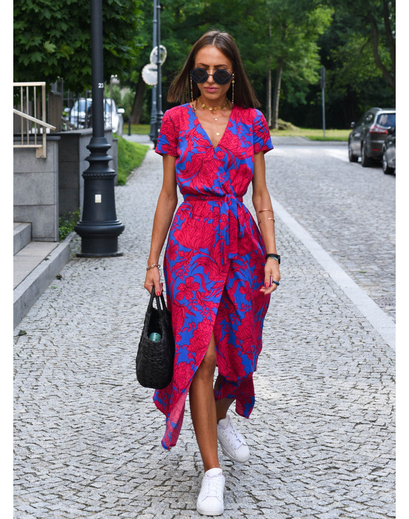 Floral Wrap Side Slit Midi Dress – Women's Summer Dress | Emilia