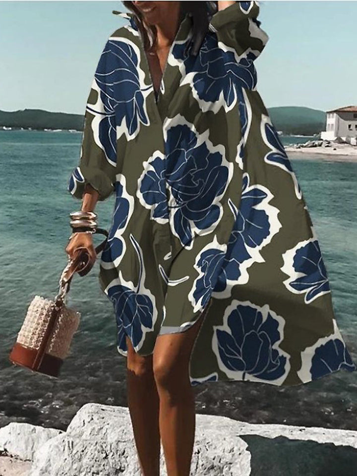 Printed Midi Shirt Dress – Women's Casual Dress | Elara